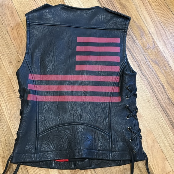 Vtg William Rast Designer Leather Moto Vest Lace Up Biker Patch Jacket - Picture 2 of 12